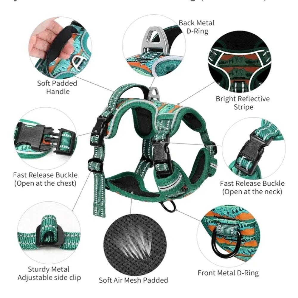 New Timos XS non pull reflective dog harness mountains and trees